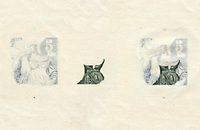 Tiskové postupy ke známce - Toaleta mladé ženy (modrá, zelená, soutisk: modrá a zelená)