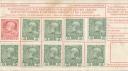 Foto 4 - Poštovní úsporka - Poštovní úsporka k uspoření obnosů až do 1 koruny formou poštovní známky 10x10 haléřů, D.S. Nr. 9 A (15) ex 1913, dvojjazyčný text - německý a český, vylepeno 18 5 haléřových známek (1 lístek).